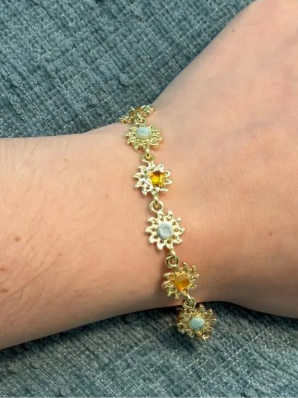 Amber and Larimar Gold plated Sun Link Bracelet